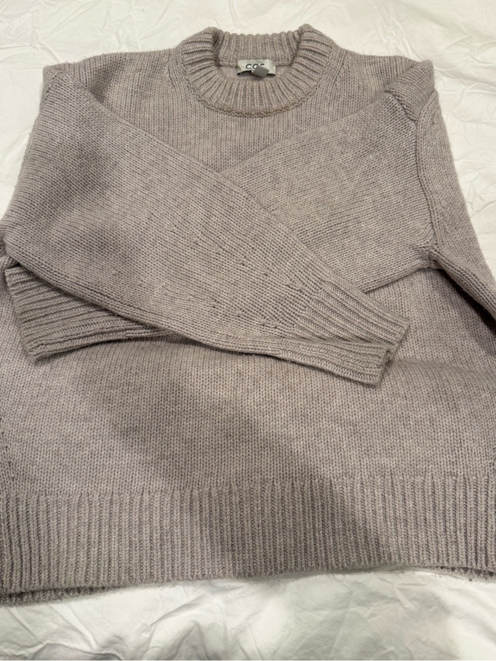 COS Relaxed Ribbed Crewneck Sweater in Pale Taupe - Picture 2 of 3